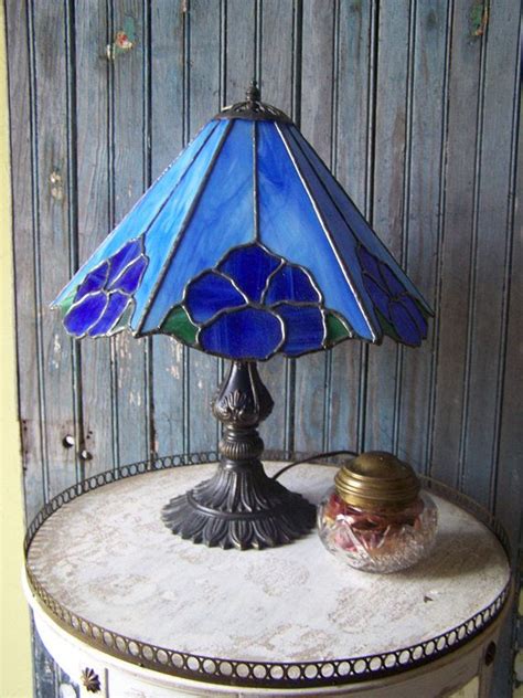 Stain Glass Lamp Vintage Find Handmade Shades Of Blue Antigue Etsy