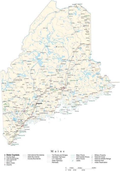Maine Detailed Cut Out Style State Map In Adobe Illustrator Vector