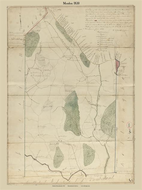 Mendon Massachusetts 1830 Old Town Map Reprint Roads Place Names