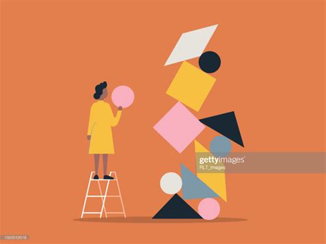 Illustration Of Person Building With Balanced Shape Blocks High Res