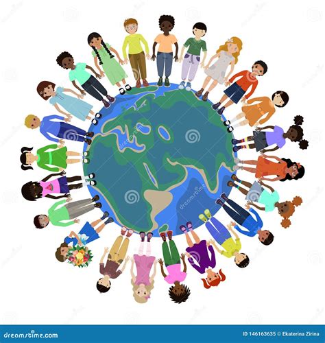 Children Of Different Races Holding For Hands Around The World Stock
