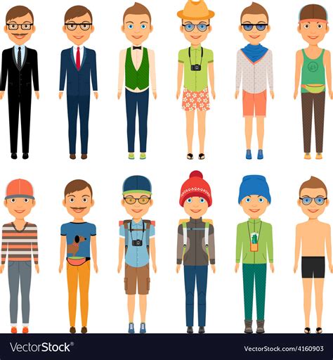 Cute Cartoon Boys In Assorted Clothing Styles Vector Image