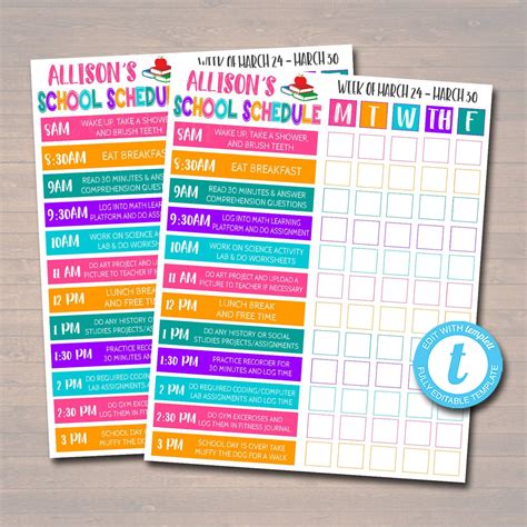 Homeschool Schedule - Weekly Checklist Editable DIY Template - TidyLady ...