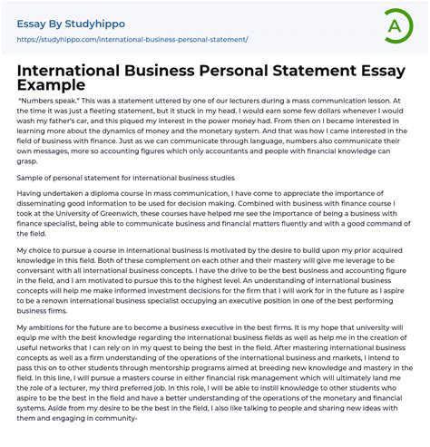 International Business Personal Statement Essay Example
