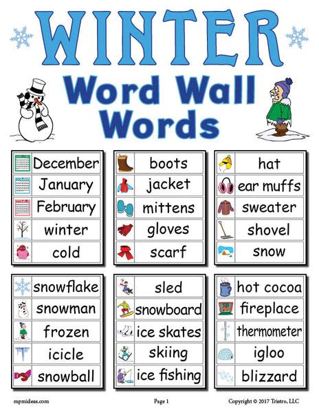 30 Winter Word Wall Words Supplyme
