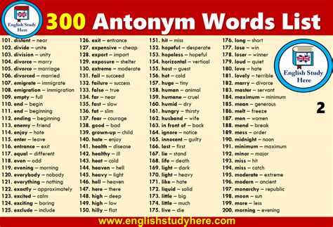 300 Antonym Words List Antonyms Words List Opposite Words List