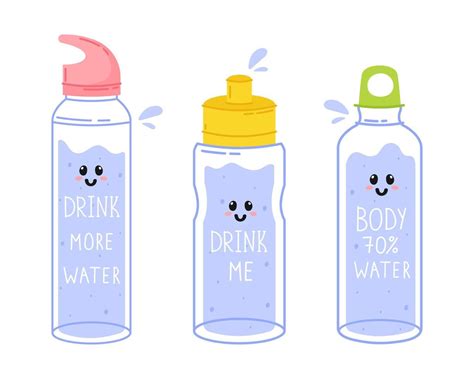 Water Bottles Set Cute Bottles Vector Illustration On A White