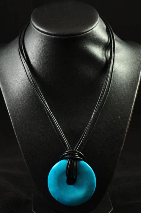 Leather And Turquoise Pendant Necklace Turquoise Pendant