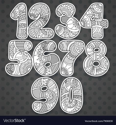 Zentangle Numbers Set Collection Of Doodle Vector Image
