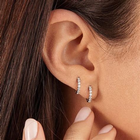 Small Sterling Silver Diamond Style Huggie Hoop Earrings Hoop