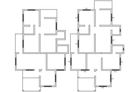 Floor Plan With Walls And Door Window Openings Cad File