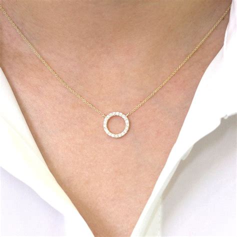 Circle Diamond Pendant Necklace14k Solid Gold Necklacedainty Etsy