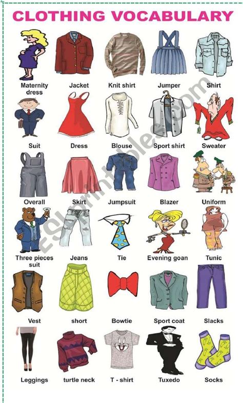 Clothing Vocabulary Esl Worksheet By Mafaldita2009 English Clothes