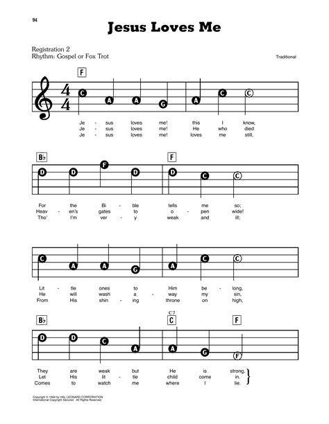 Jesus Loves Me Sheet Music William B Bradbury E Z Play Today