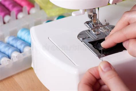 Threading A Needle In Sewing Machine Stock Photo Image Of Household