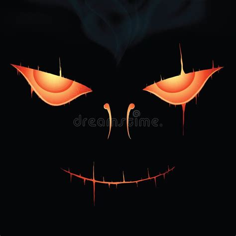 Red Glowing Eyes With Mouth Scary Halloween Smile With Smoke Stock