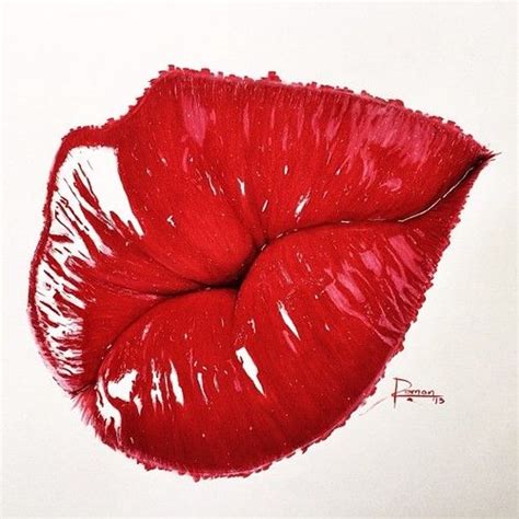 Shinny Red Lips Drawings Lips Art Print Kissing Lips Lips Painting