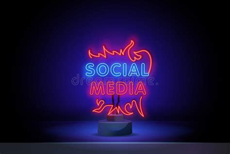 Social Media Neon Sign Vector Design Template Frame Neon Logo Light