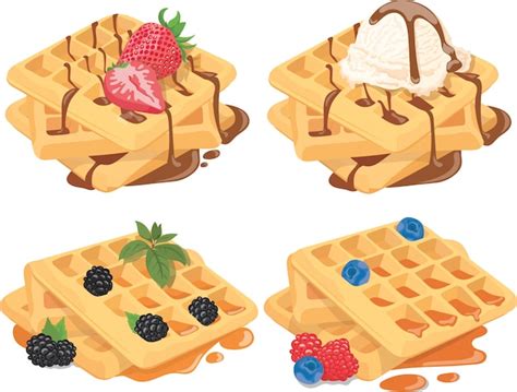 Premium Vector Collection Of Belgian Waffles With Fruit Fillings Set