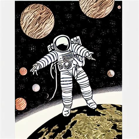 Krea An Astronaut Floating In Space Manga Panel Intricate By