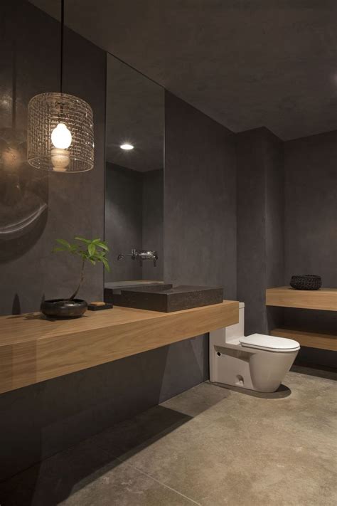 Grey Bathroom Design With Mid Toned Wood Homedesignboard