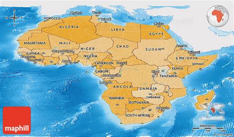 Political Shades Panoramic Map Of Africa Single Color Outside Shaded