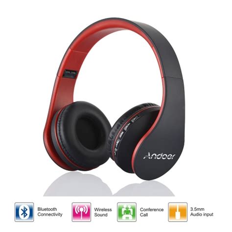 Andoer Foldable Bluetooth Headphone Over Ear Headphone Stereo Music