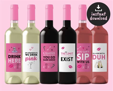printable mean girls wine bottle labels 6 x wine labels instant download mean girls birthday