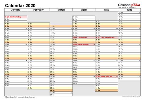 Calendar 2020 Uk Free Printable Microsoft Excel Templates