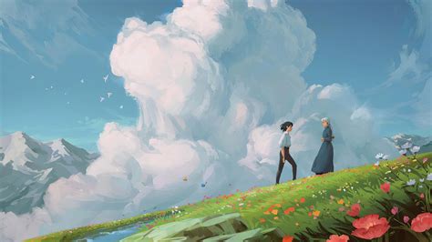 Wallpaper Howls Moving Castle Studio Ghibli Fantasy Art Clouds