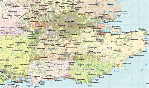 Digital Vector South East England Map With Strong Shaded