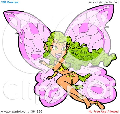 Clipart Of A Happy Green Haired Fairy With Pink Wings