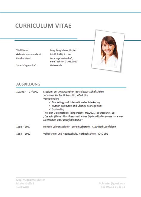 The cv shows what qualifications and experiences you have that make you an ideal candidate for the position. Deutsche Curriculum Vitae Beispiel