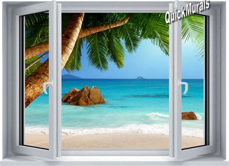 Secluded Beach Window 1 Piece Canvas Peel And Stick Wall Mural