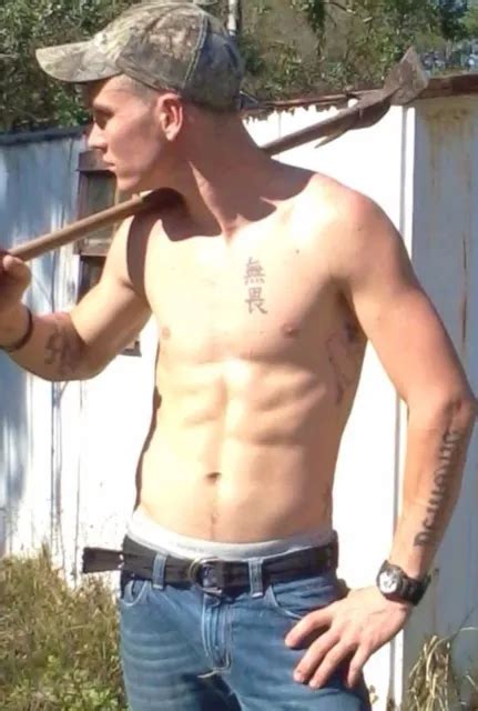 Shirtless Male Muscular Beefcake Southern Worker Hunk Tattoos Guy Photo