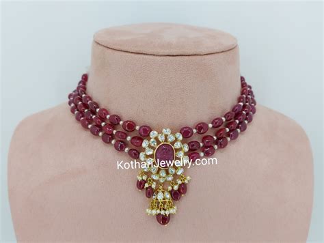 Gold Necklaces Harams Traditional Victorian Uncut Diamond Tourmaline Beads Necklace