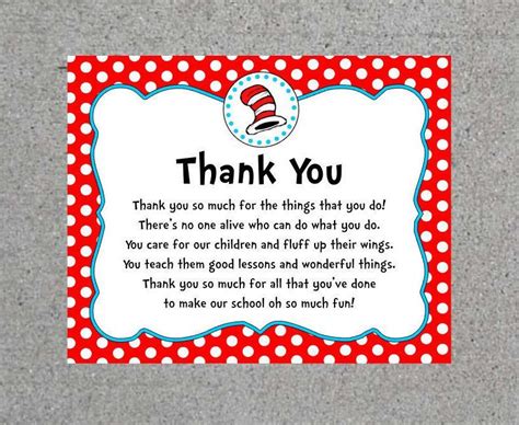 Dr Seuss Thank You Teacher Appreciation End Of The Year Party Sign