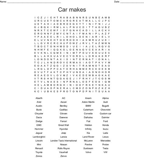 Car Word Search Printable Word Search Printable