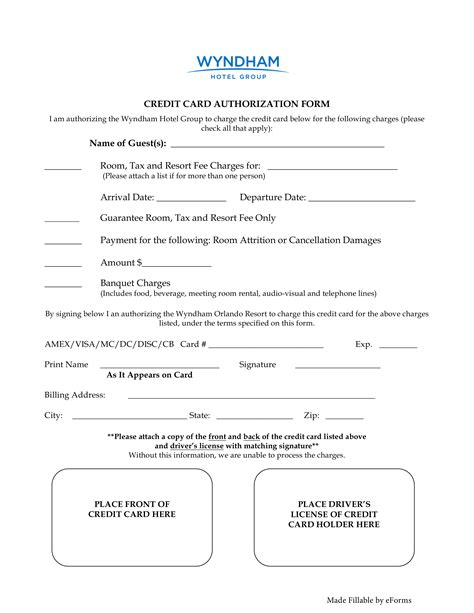 Maybe you would like to learn more about one of these? Free Wyndham Hotels Credit Card Authorization Form - Word | PDF - eForms