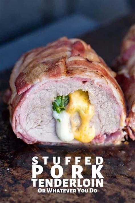 Pat the sugar and 1/2 tsp pepper all over the bacon and roast until the internal temperature reaches 145 degrees, 15 to. Traeger Grilled Stuffed Pork Tenderloin | Recipe | Bacon wrapped tenderloin, Pork, Pork ...