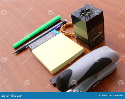 Office Desk And Tools Over A Brown Stock Image Image Of Business