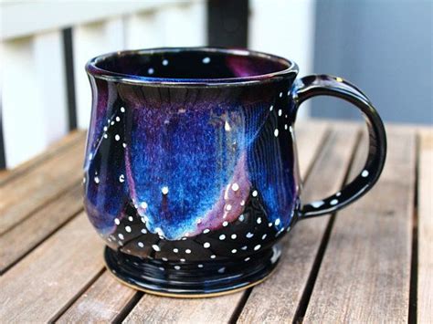 Cosmic Galaxy Mug 12 Oz Stoneware Hand Painted Pottery Etsy Hand