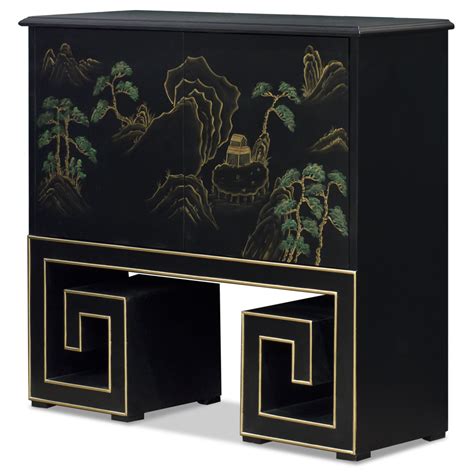 black lacquer chinoiserie oriental cabinet