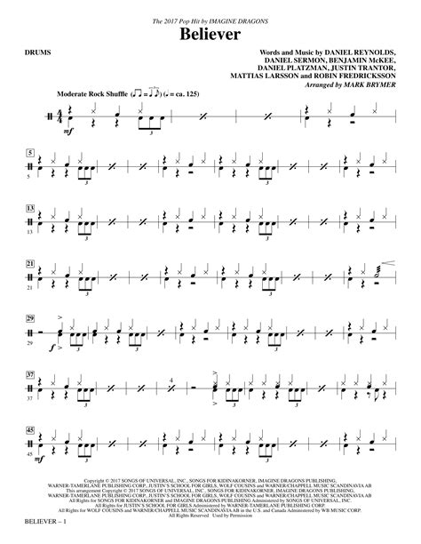 Believer Drums At Stantons Sheet Music