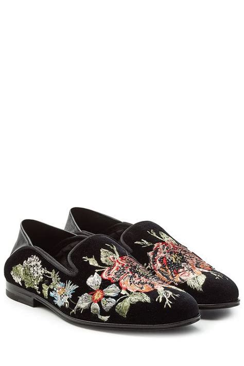 Alexander Mcqueen Leather Trimmed Embroidered Velvet Loafers In Black