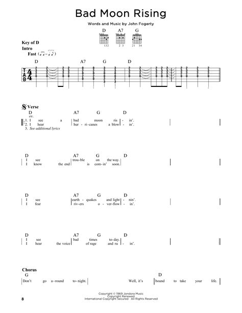 Bad Moon Rising By Creedence Clearwater Revival Guitar Lead Sheet