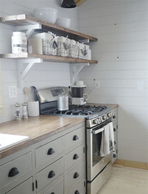 Select the height you want for your shelf and push your brackets into the holes at that level. Ana White | Open Shelves for our Cabin Kitchen - DIY Projects