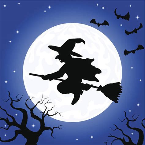 Witch Flying On A Magic Broomstick Against The Full Moon Illustrations