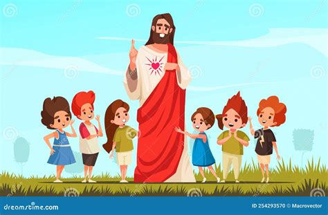 Jesus And Kids Scene Stock Vector Illustration Of Happiness 254293570