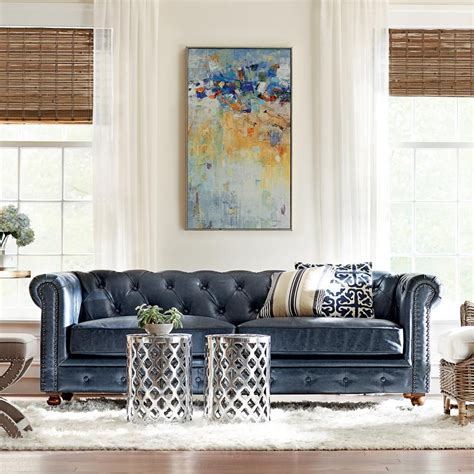 Shop modern tufted sofas from the paramount collection only at blu dot. Home Decorators Collection Gordon Blue Leather Sofa ...